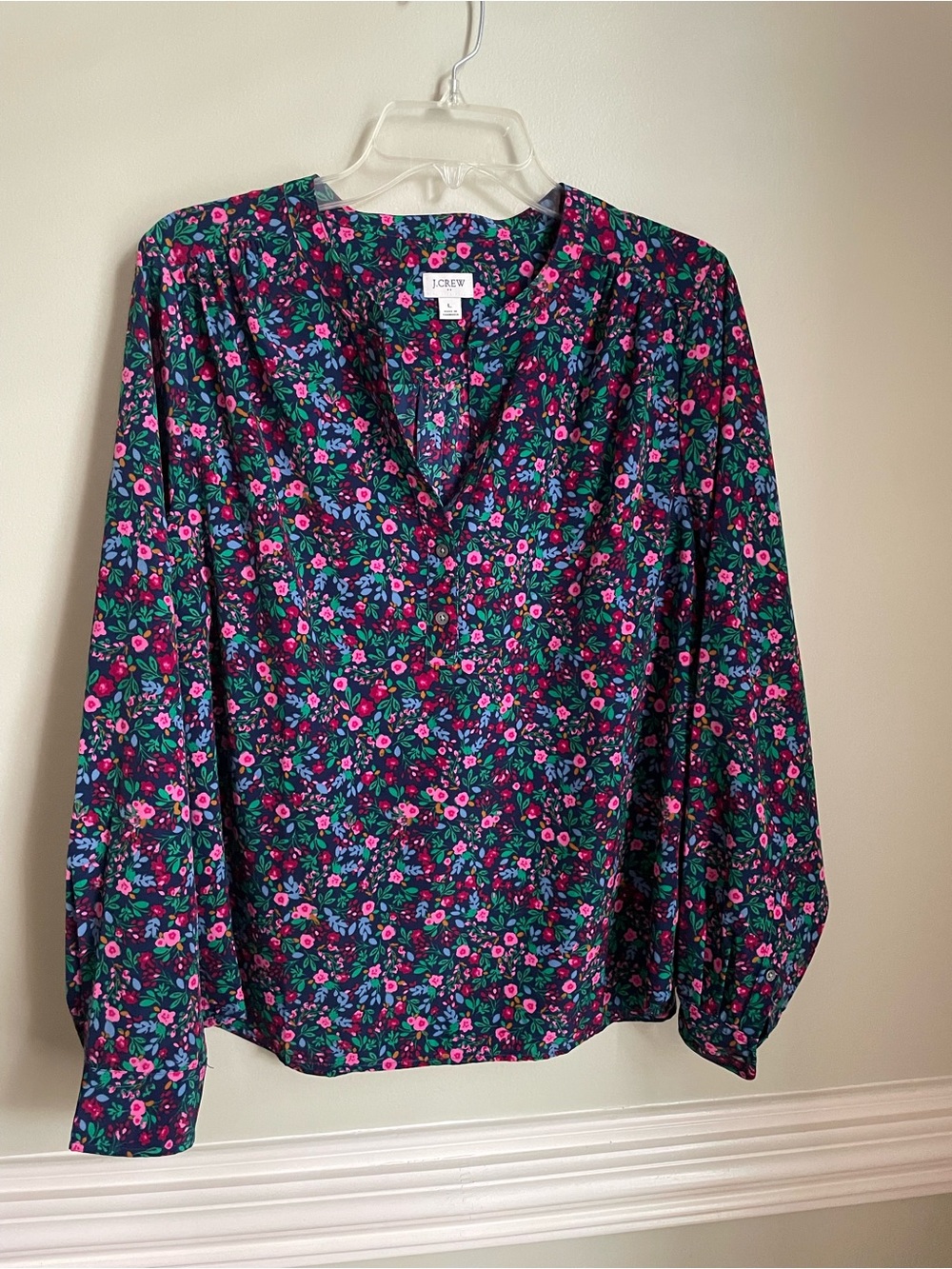 J. Crew factory Navy Floral V-Neck Long-Sleeve popover Blouse